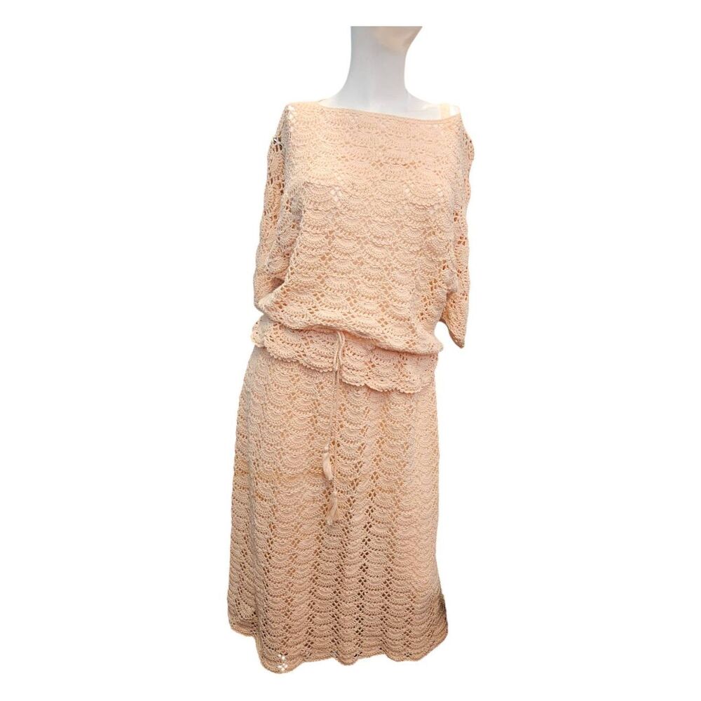 J.M. Pink Vintage Coral Crochet Top And Skirt Set Size Large